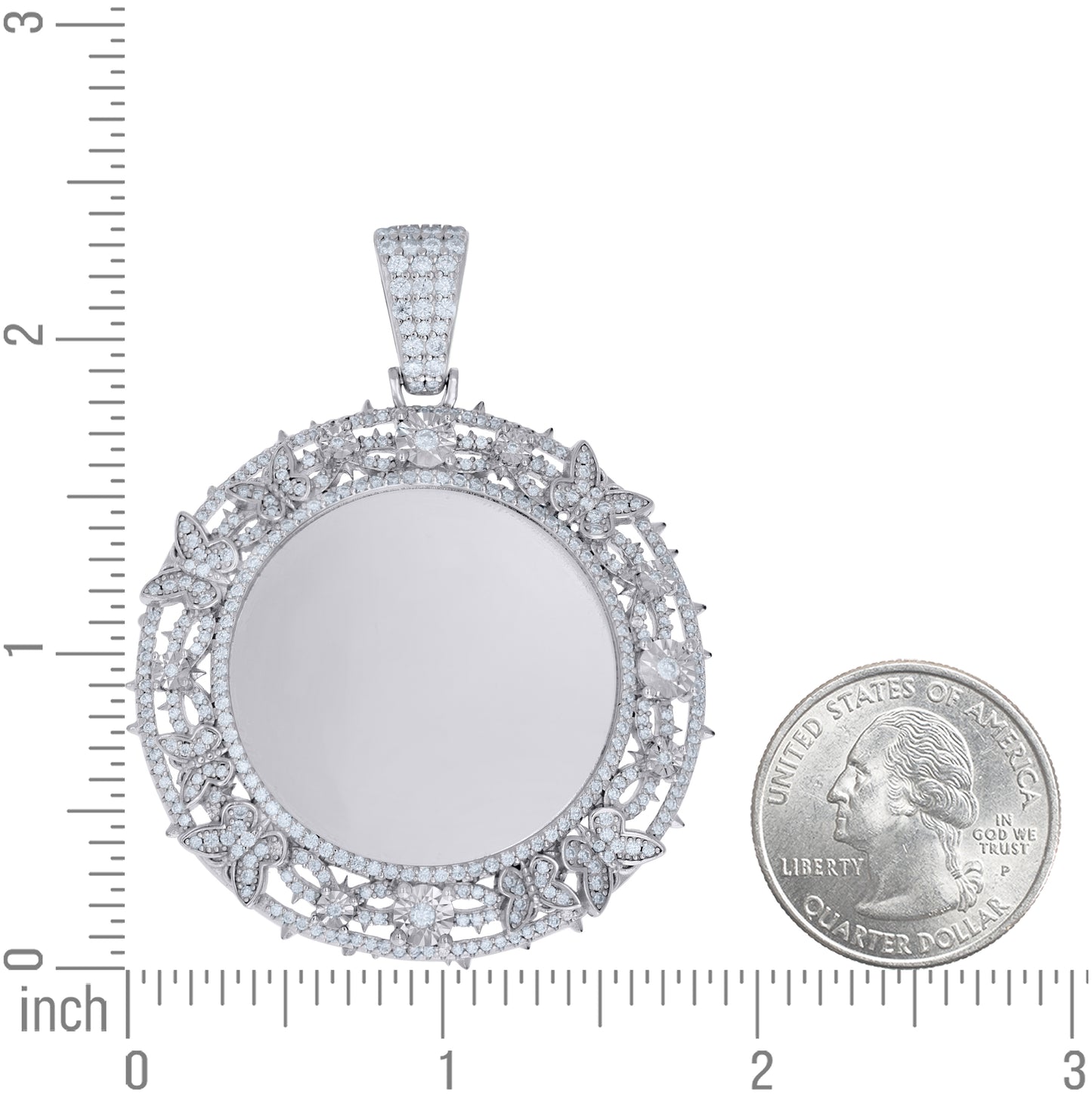 Sterling Silver Womens Moissanite Butterflies Floral Border Round Photo Frame Pendant – Elegant Jewelry Gift for Birthday, Anniversary, Engagement, Wedding
