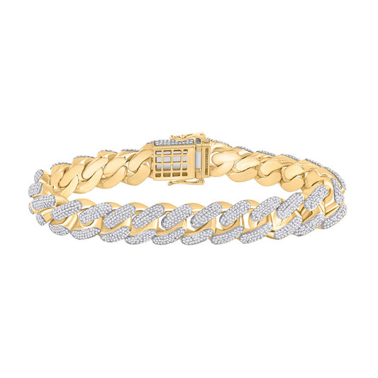 10K Yellow Gold Mens Round Diamond Cuban Fashion Bracelet 9 Cttw