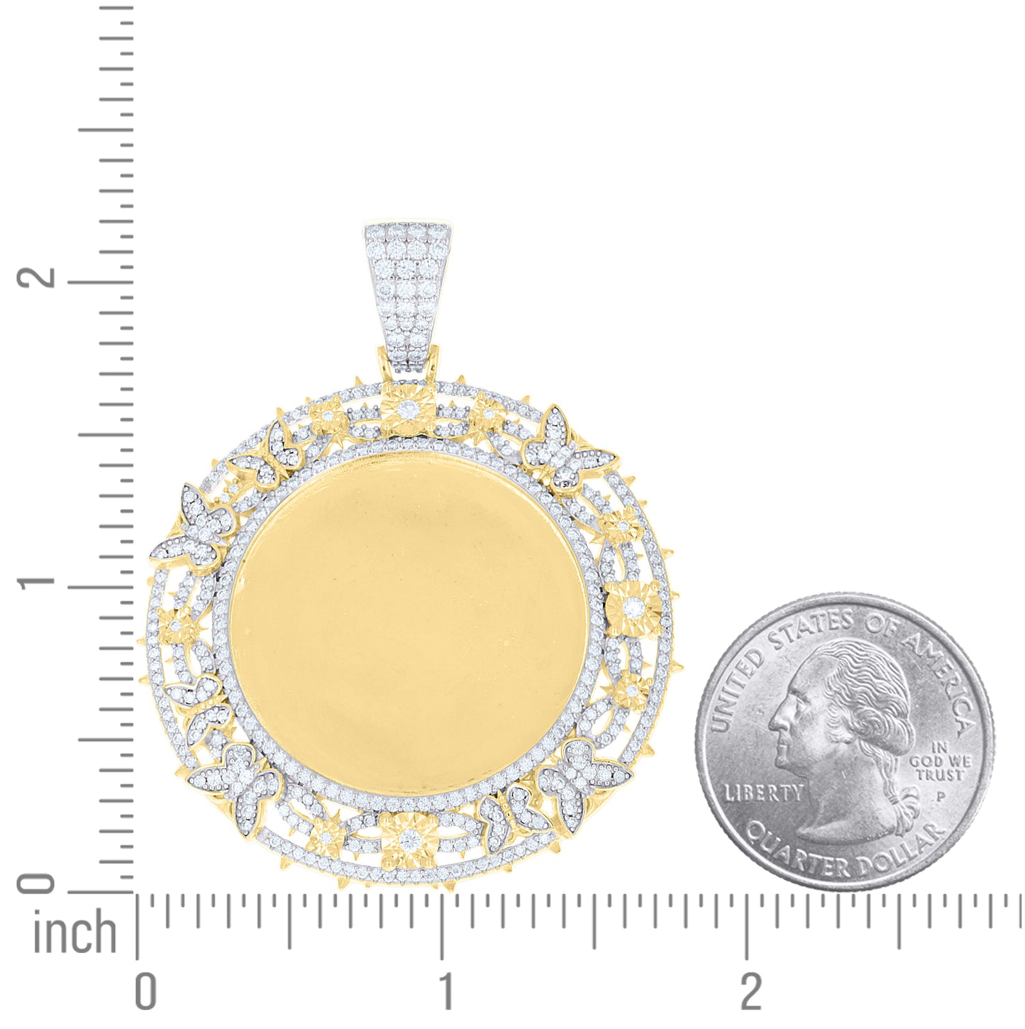 Sterling Silver Womens Moissanite Butterflies Floral Border Round Photo Frame Pendant – Elegant Jewelry Gift for Birthday, Anniversary, Engagement, Wedding