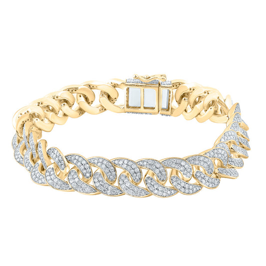 10K Yellow Gold Mens Round Diamond Cuban Link Bracelet 6-3/4 Cttw