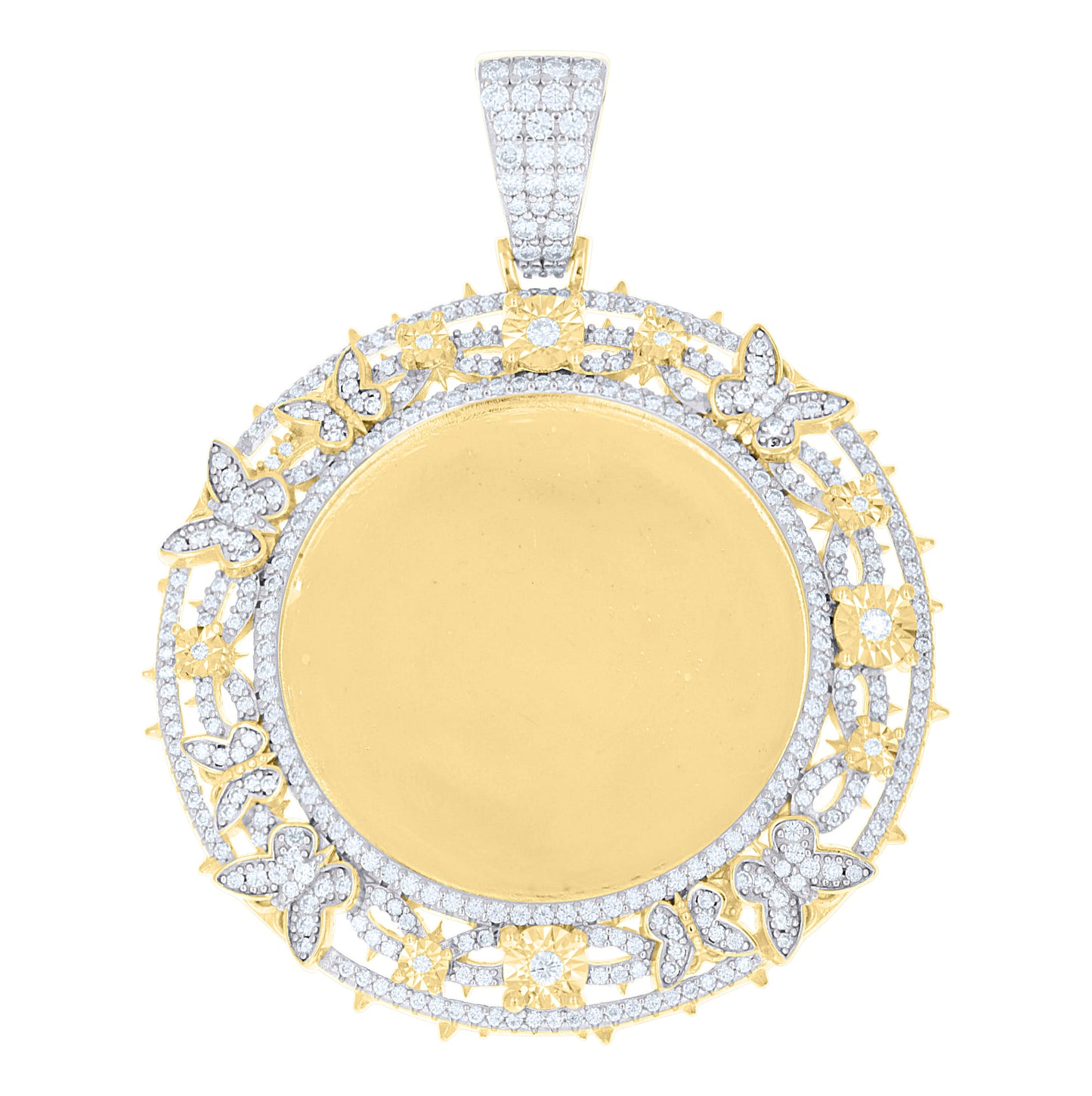 Sterling Silver Womens Moissanite Butterflies Floral Border Round Photo Frame Pendant – Elegant Jewelry Gift for Birthday, Anniversary, Engagement, Wedding