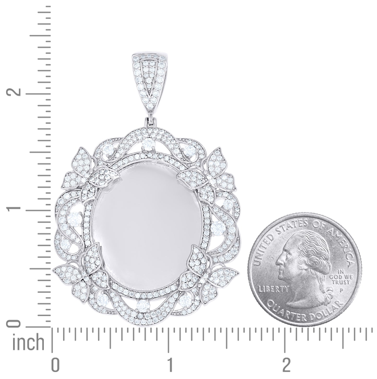 Sterling Silver Womens Moissanite Floral Border Oval Photo Frame Pendant – Elegant Jewelry Gift for Birthday, Anniversary, Engagement, Wedding
