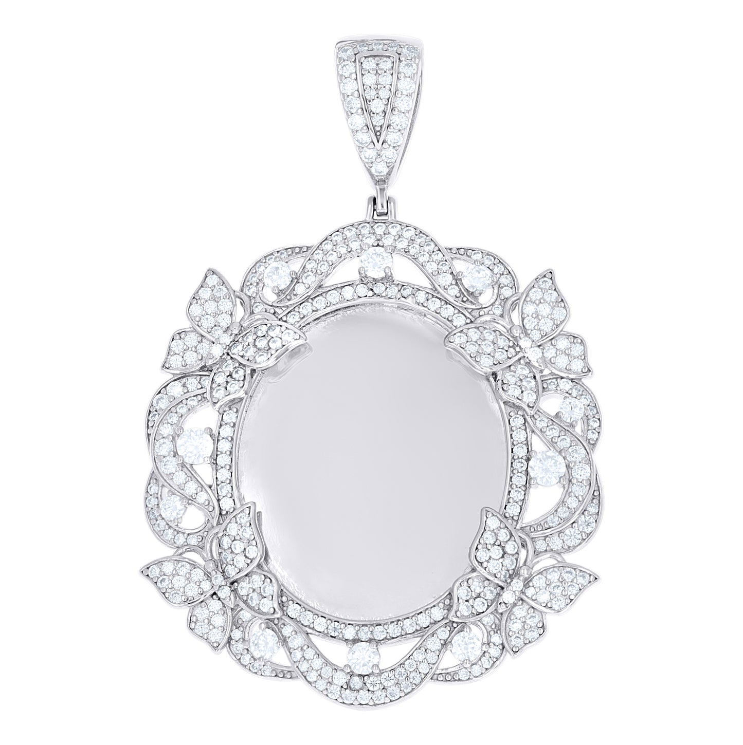 Sterling Silver Womens Moissanite Floral Border Oval Photo Frame Pendant – Elegant Jewelry Gift for Birthday, Anniversary, Engagement, Wedding