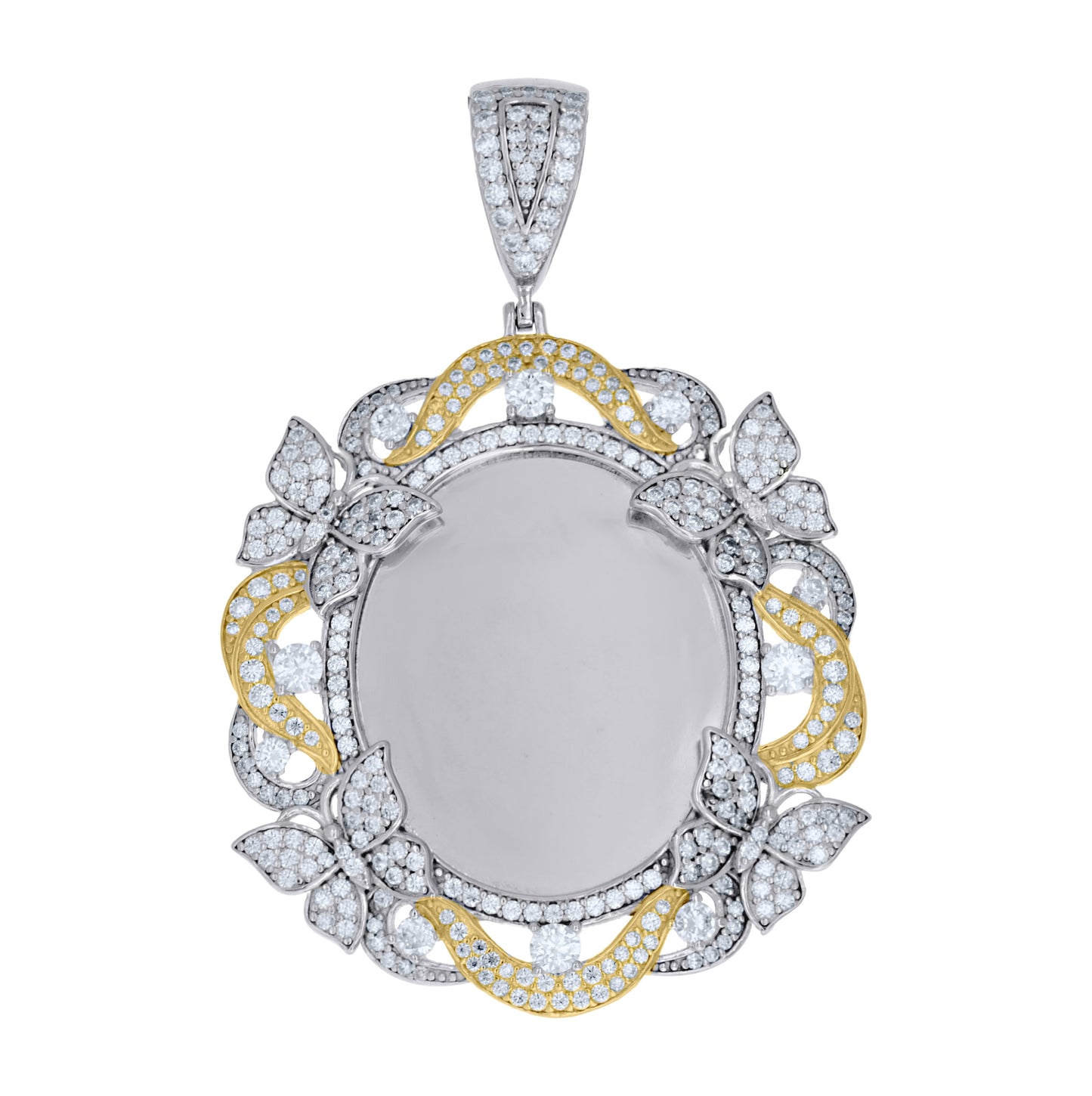 Sterling Silver Womens Moissanite Floral Border Oval Photo Frame Pendant – Elegant Jewelry Gift for Birthday, Anniversary, Engagement, Wedding