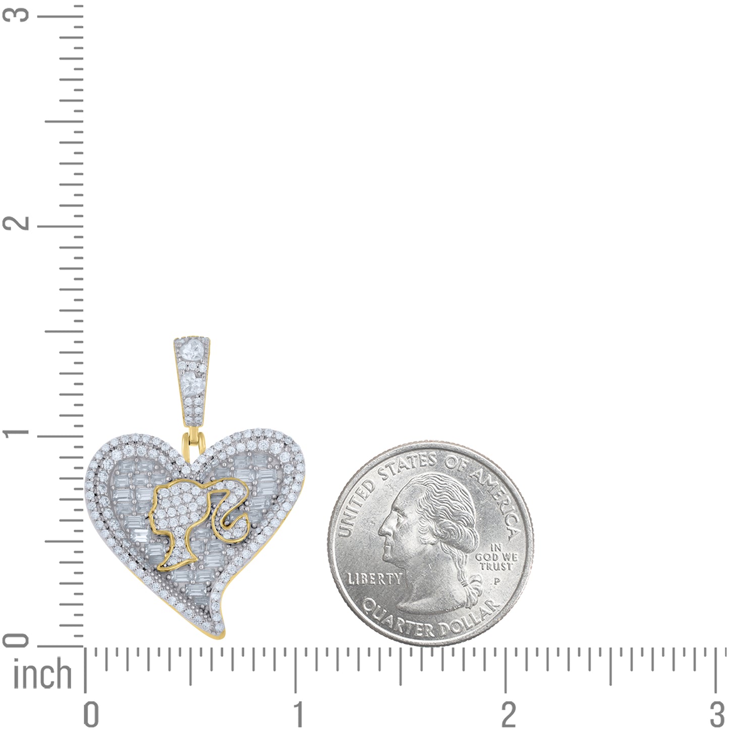 Sterling Silver Yellow-Tone Womens Baguette Heart Round Moissanite Heart Pendant – Elegant Jewelry Gift for Birthday, Anniversary, Engagement, Wedding