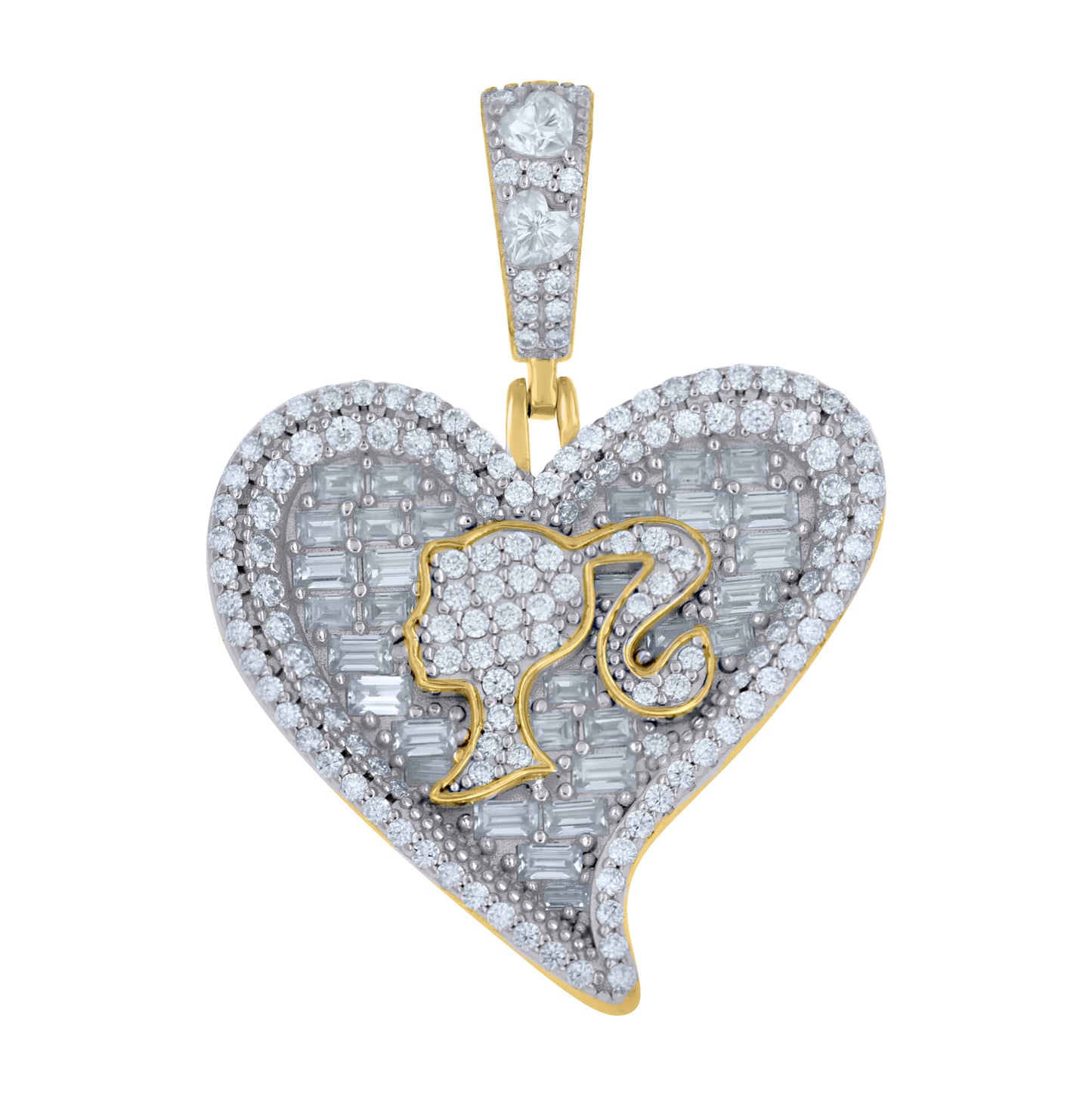 Sterling Silver Yellow-Tone Womens Baguette Heart Round Moissanite Heart Pendant – Elegant Jewelry Gift for Birthday, Anniversary, Engagement, Wedding