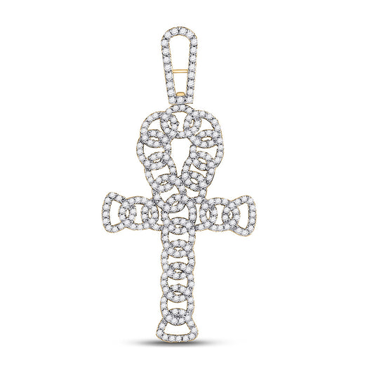 10K Yellow Gold Mens Round Diamond Ankh Cross Charm Pendant 7/8 Cttw