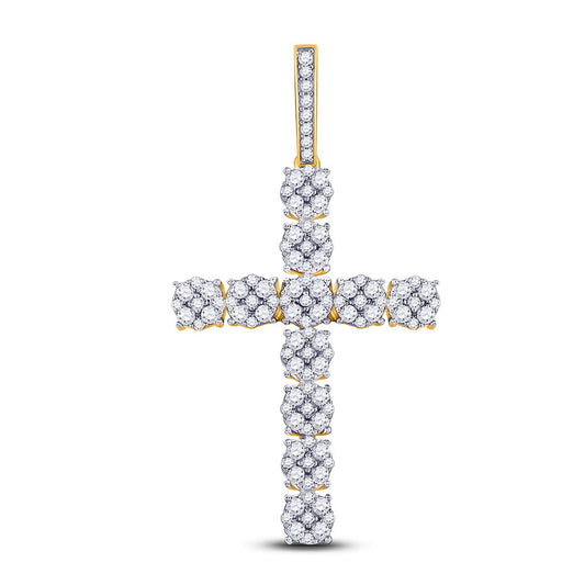 10K Yellow Gold Mens Round Diamond Cross Charm Pendant 2 Cttw, Length: 1.96 In, Width: 1.26 In