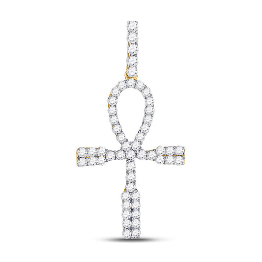 10K Yellow Gold Mens Round Diamond Ankh Cross Charm Pendant 1 Cttw