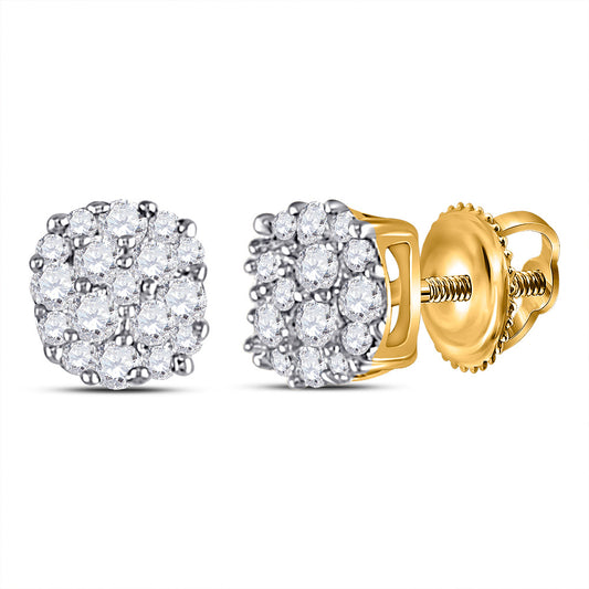 10K Yellow Gold Womens Round Diamond Cluster Earrings 1/5 Cttw