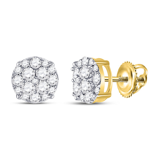 10K Yellow Gold Womens Round Diamond Cluster Earrings 1/3 Cttw, Length: 0.24 In, Width: 0.23 In