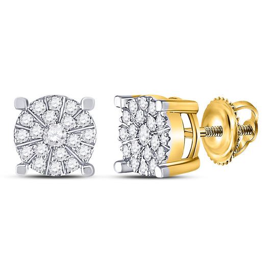 10K Yellow Gold Womens Round Diamond Halo Cluster Earrings 1/3 Cttw