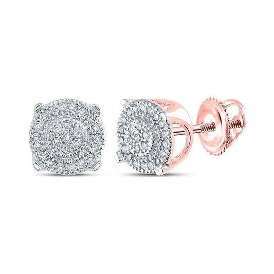 10K Rose Gold Womens Round Diamond Cluster Earrings 1/8 Cttw, Length: 0.23 In, Width: 0.25 In