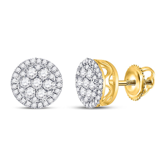 10K Yellow Gold Womens Round Diamond Circle Cluster Earrings 1/4 Cttw, Length: 0.33 In, Width: 0.33 In