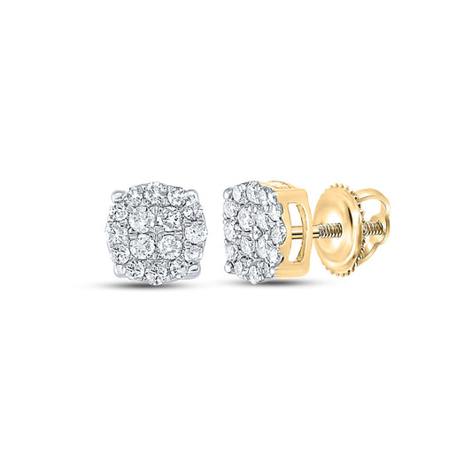10K Yellow Gold Round Diamond Cluster Earrings 1/4 Cttw, Length: 0.21 In, Width: 0.21 In