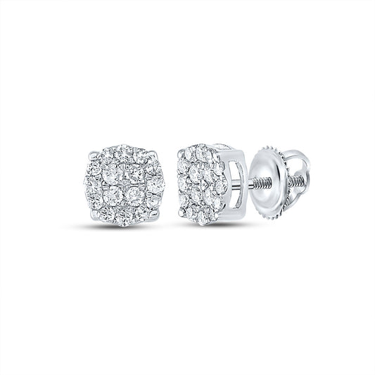 10K White Gold Round Diamond Cluster Earrings 1/4 Cttw, Length: 0.21 In, Width: 0.21 In