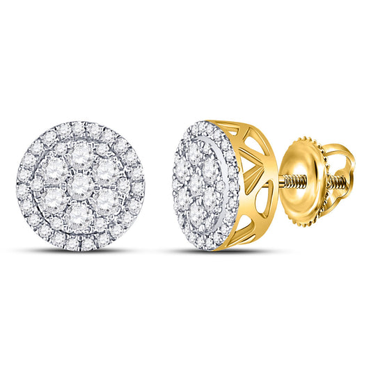 10K Yellow Gold Womens Round Diamond Flower Cluster Earrings 1/2 Cttw
