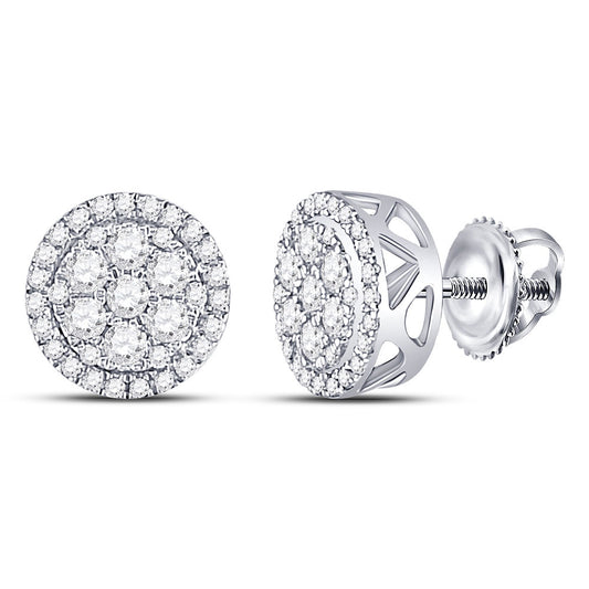 10K White Or Yellow Gold Womens Round Diamond Flower Cluster Earrings