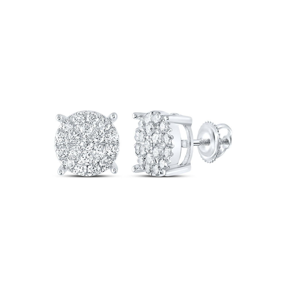10K Yellow Or White Gold  Womens Round Diamond Fashion Cluster Earrings 1 Cttw, Length: 0.35 In, Width: 0.35 In