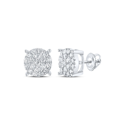 10K Yellow Or White Gold  Womens Round Diamond Fashion Cluster Earrings 1 Cttw, Length: 0.35 In, Width: 0.35 In