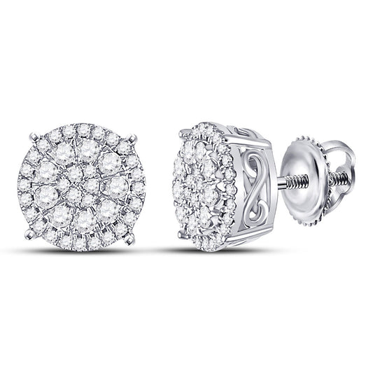 10K White Or Yellow Gold Womens Round Diamond Fashion Cluster Earrings