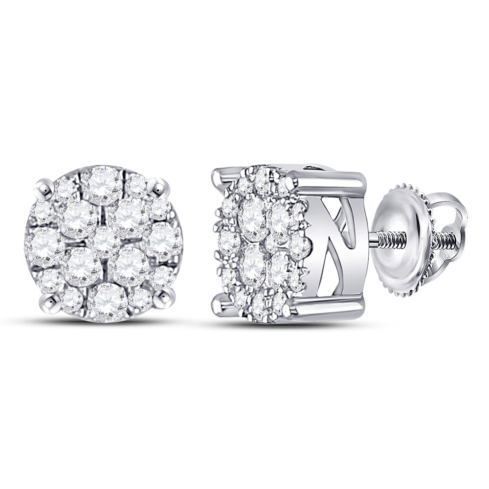 10K White Gold Womens Round Diamond Fashion Cluster Earrings 1/4 Cttw, Length: 0.2 In, Width: 0.2 In