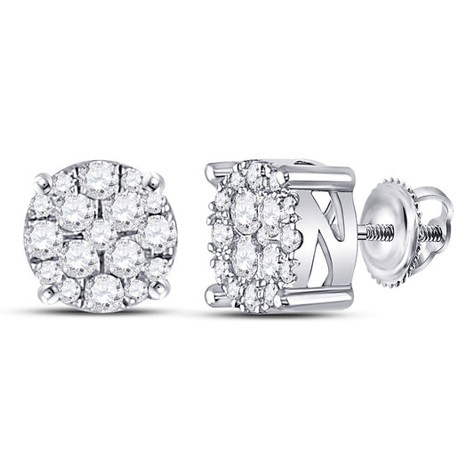 10K White Gold Womens Round Diamond Fashion Cluster Earrings 1/4 Cttw, Length: 0.2 In, Width: 0.2 In