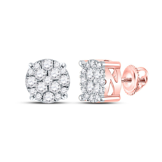 10K Yellow Or Rose Gold Womens Round Diamond Fashion Cluster Earrings