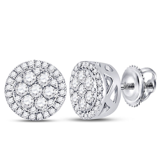 10K White Or Yellow Gold Womens Round Diamond Flower Cluster Earrings