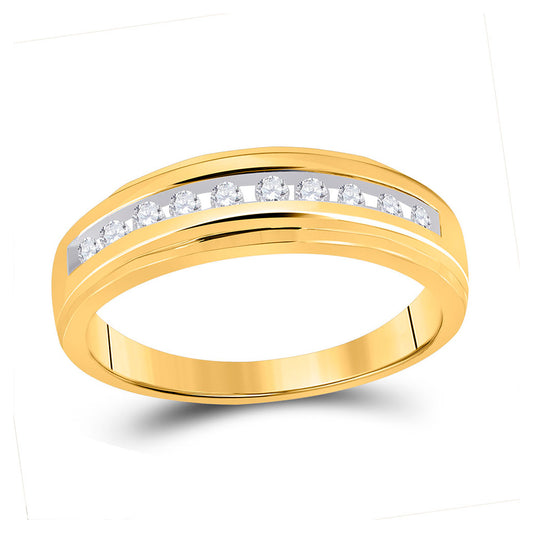 10K Yellow Gold Mens Round Diamond Wedding Channel-Set Band Ring 1/5 Cttw, Mens Size: 7-13