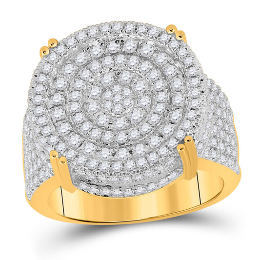 10K Yellow Gold Mens Round Diamond Statement Cluster Ring 1-7/8 Cttw, Mens Size: 7-13