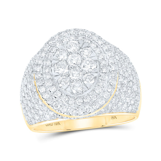10K Yellow Gold Mens Round Diamond Statement Cluster Ring 2-1/2 Cttw, Mens Size: 7-13