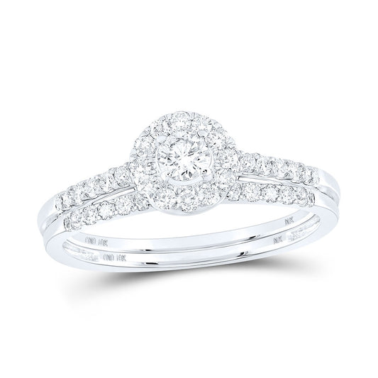 10K White Gold Round Diamond Bridal Wedding Ring Band Set 1/2 Cttw, Womens Size: 5-10