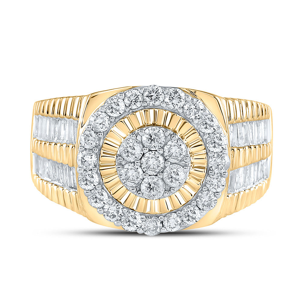10K Yellow Gold Mens Round Diamond Cluster Ring 1-3/4 Cttw, Mens Size: 7-13
