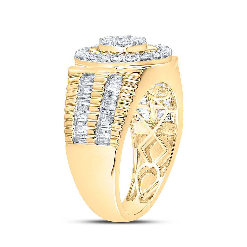 10K Yellow Gold Mens Round Diamond Cluster Ring 1-3/4 Cttw, Mens Size: 7-13