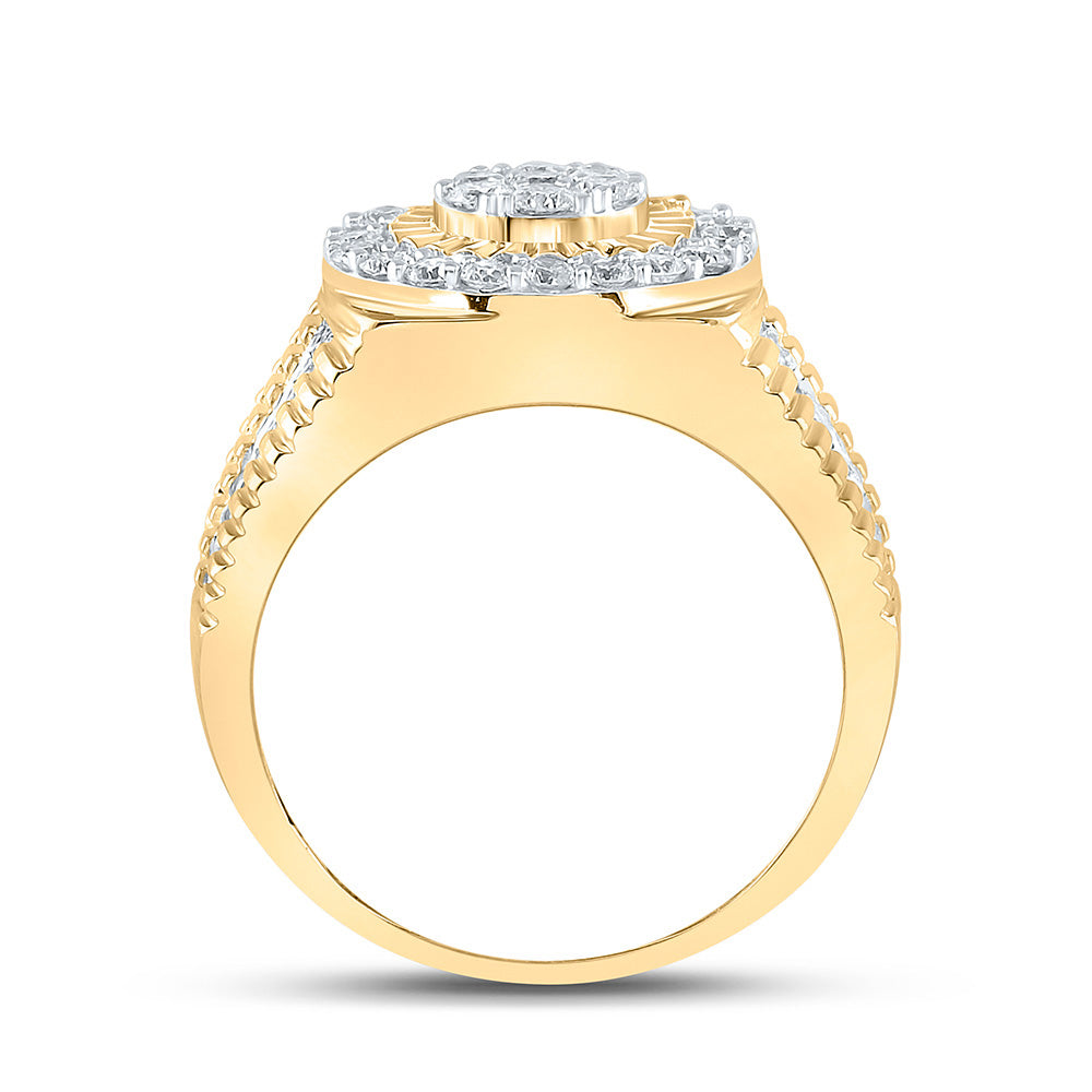 10K Yellow Gold Mens Round Diamond Cluster Ring 1-3/4 Cttw, Mens Size: 7-13