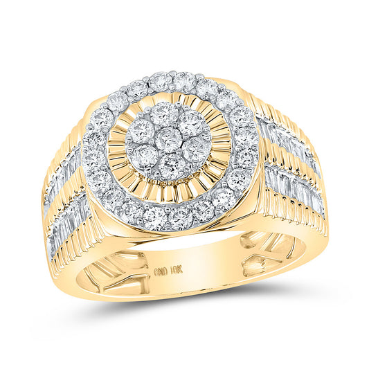 10K Yellow Gold Mens Round Diamond Cluster Ring 1-3/4 Cttw, Mens Size: 7-13