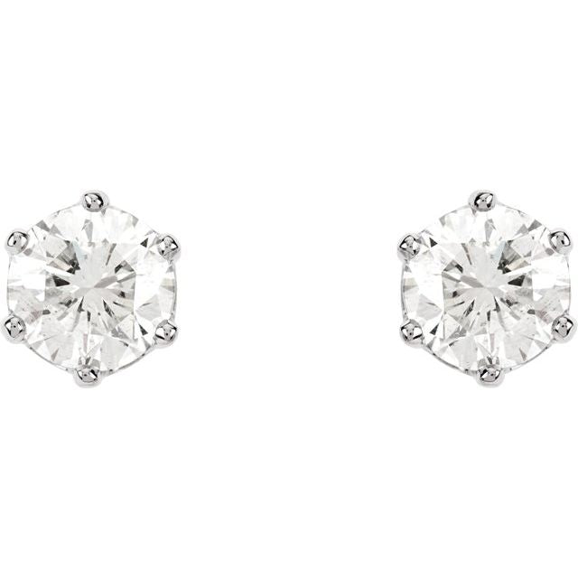 14K White Gold Round Pair 3Mm I1, G-H Threaded 6-Prong Polished Natural Diamond Earrings