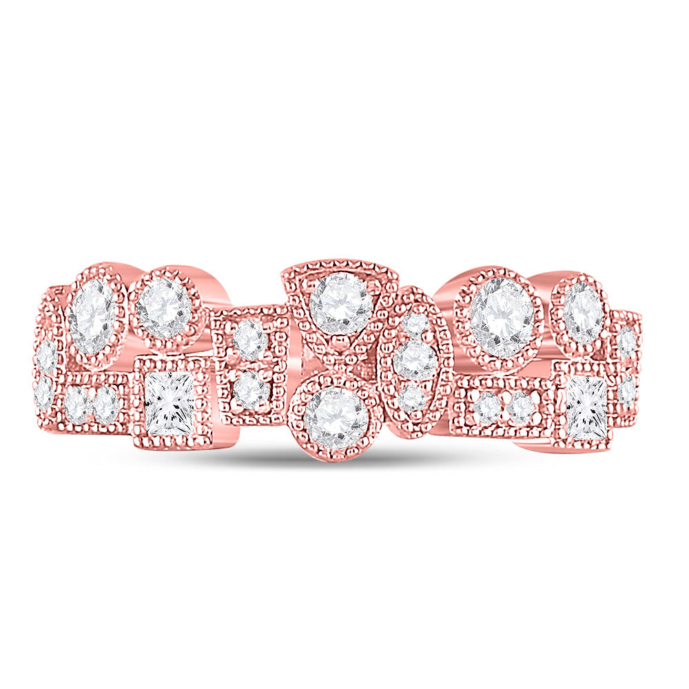 10K Rose Gold Womens Round Diamond Geometric Band Ring 5/8 Cttw, Womens Size: 5-10