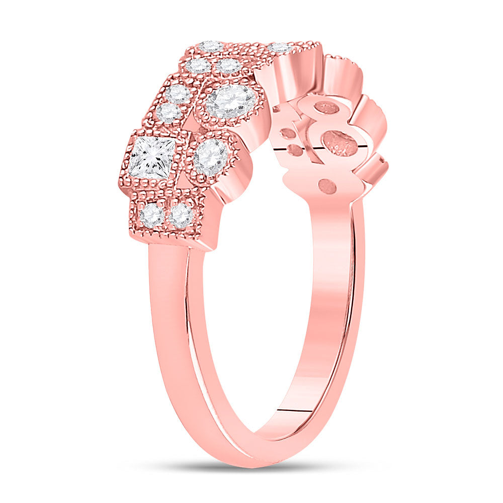 10K Rose Gold Womens Round Diamond Geometric Band Ring 5/8 Cttw, Womens Size: 5-10