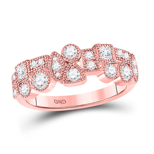 10K Rose Gold Womens Round Diamond Geometric Band Ring 5/8 Cttw, Womens Size: 5-10