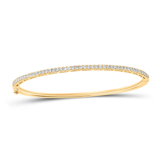 14K Yellow Gold Womens Round Diamond Single Row Bangle Bracelet 1 Cttw