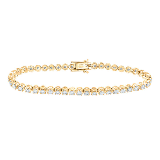 14K Yellow Gold Womens Round Diamond Classic Tennis Bracelet 4 Cttw
