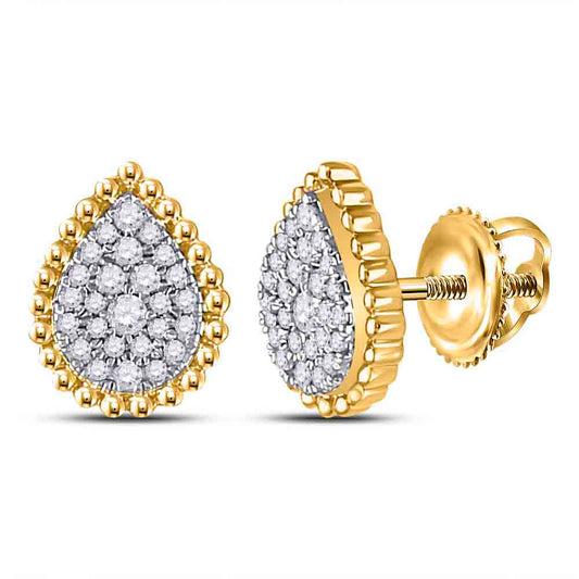 10K Yellow Gold Womens Round Diamond Teardrop Earrings 1/4 Cttw