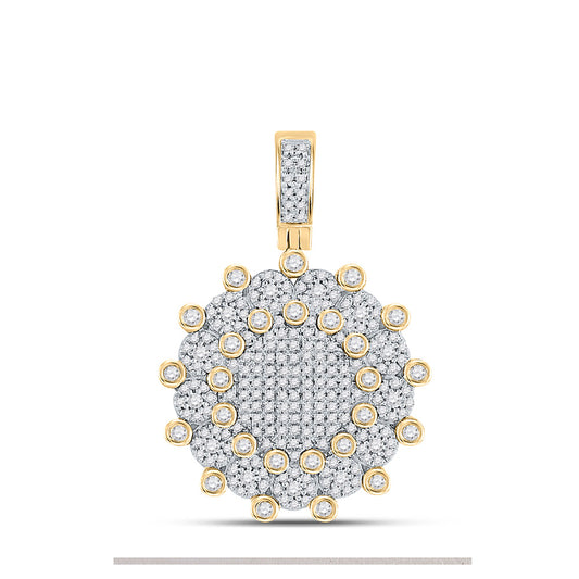 10K Yellow Gold Mens Round Diamond Circle Charm Pendant 1 Cttw, Length: 1.38 In, Width: 0.95 In