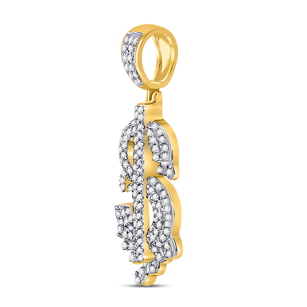 10K Yellow Gold Mens Round Diamond Dollar-Sign Charm Pendant 3/8 Cttw