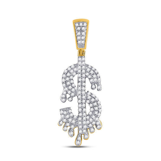 10K Yellow Gold Mens Round Diamond Dollar-Sign Charm Pendant 3/8 Cttw