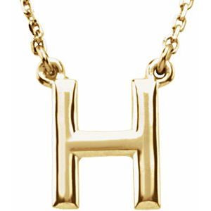 14K Yellow Gold Initial H Block Initial Necklace, Length: 16 In