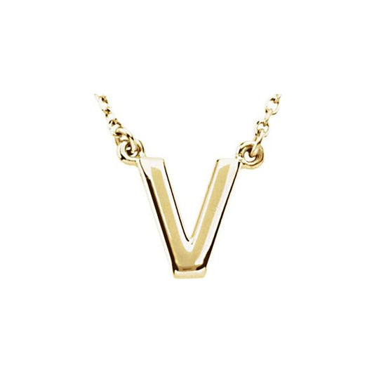 14K Yellow Gold 16 In Polished Block Initial V Necklace