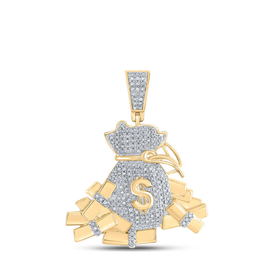 10K Yellow Gold Mens Round Diamond Moneybag Charm Pendant 1 Cttw